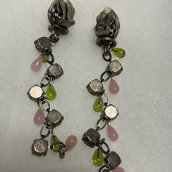 Vintage pink and green drop earrings clip on